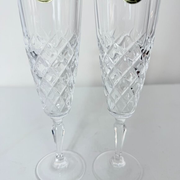 French Crystal Champagne Glasses VTG Set of 2 Cristal De Flandre Flutes Stemware - Picture 7 of 15